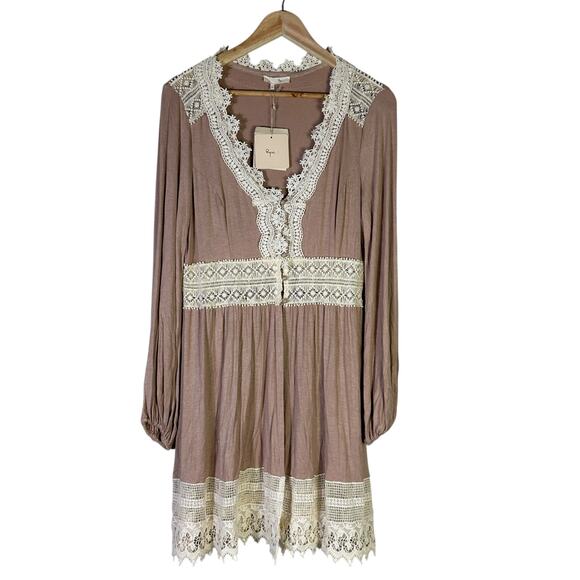 NWT Ryu Tunic Top Womens L Mauve Lace Trim Crochet Boho Peasant Cottagecore - Picture 2 of 7